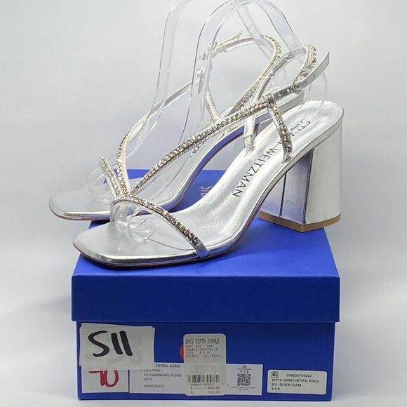 Stuart Weitzman Embellished Metallic Leather Sandals size 9.5 - Picture 10 of 12